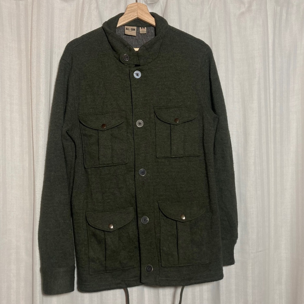 All-Son Brand Mens Wool Blend Field Jacket Forest Green Utility Coat M